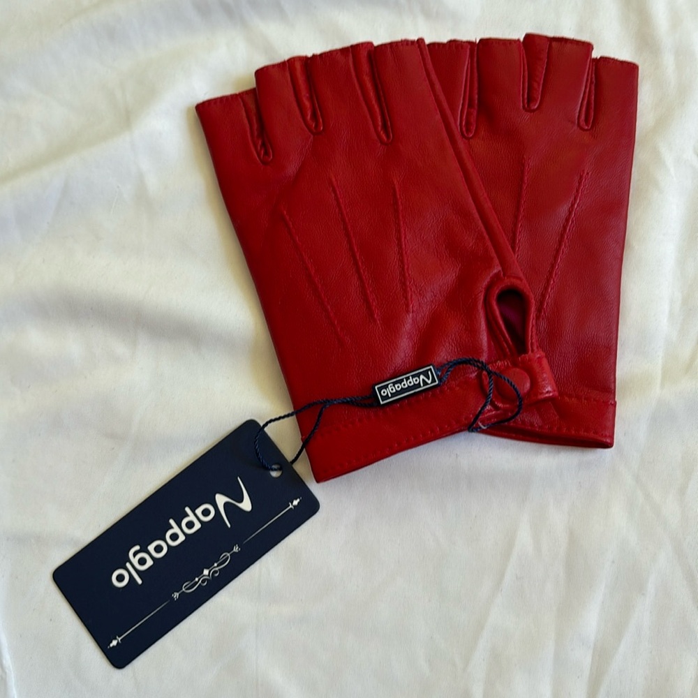 Red leather biker gloves